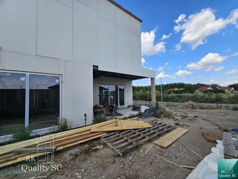 Construction site of a family house on Lichnerova Street in Senec, unfinished facade, building material.