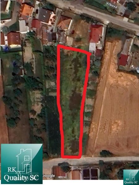 Aerial view of a residential plot on Vrbová Street in Jelka.