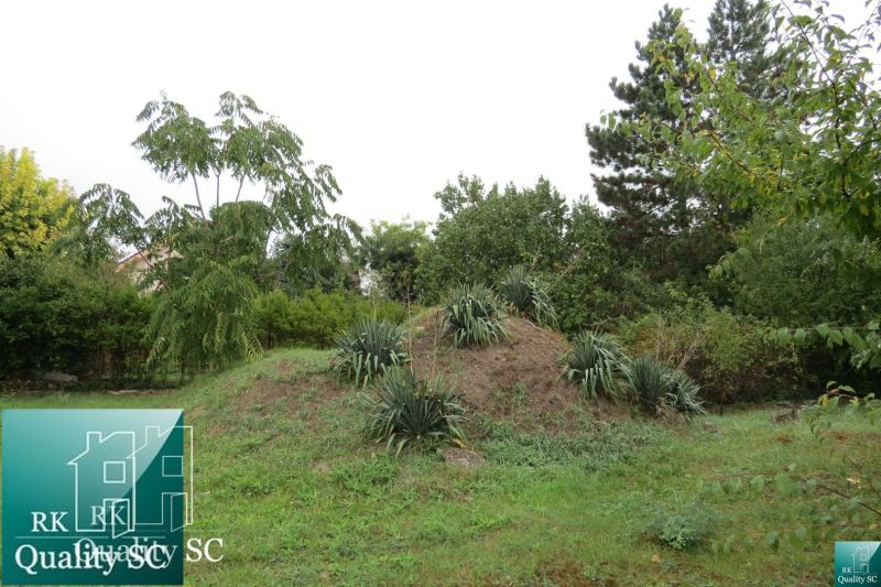 A garden with lush vegetation and a hill near a family house on Kráľová Street in Senec - Záhumenská.