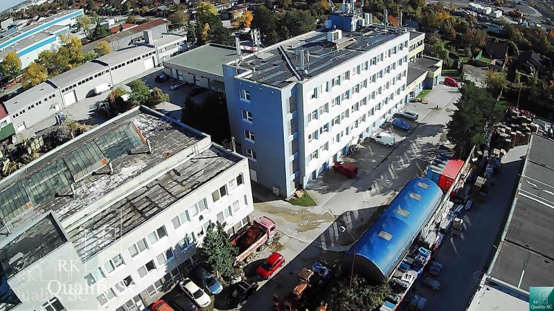 A view from above of the warehouses and halls on Staviteľská Street in Bratislava III.