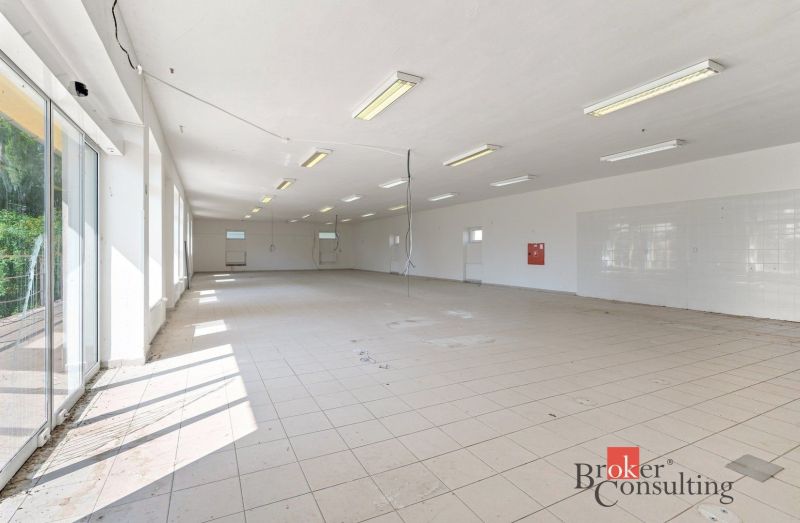 Spacious commercial space with tiles and large windows for rent.