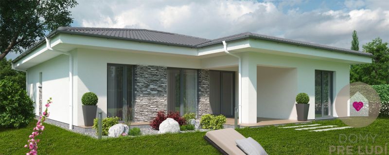 A family house on Hájna Street in Bernolákovo with a landscaped garden and stone cladding.
