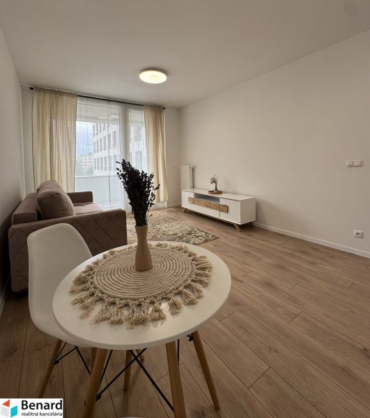 Dining table with a white chair and wooden decor flooring in a studio apartment.