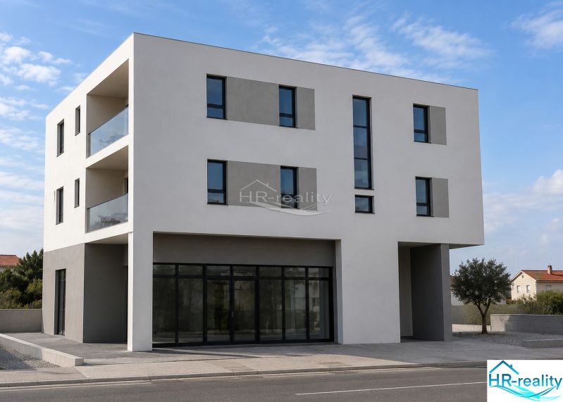 A recreational apartment in the city of Vodice with modern architecture and glass balconies.