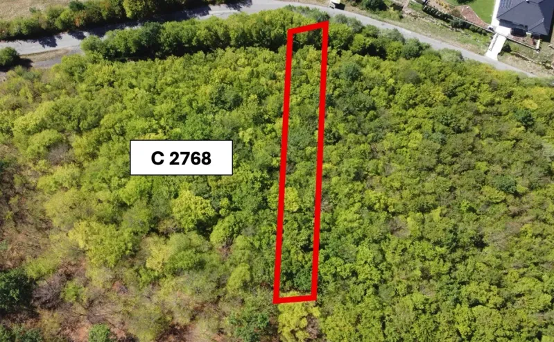 Aerial view of agricultural and forest land near Župkov with a marked parcel.