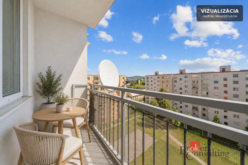 Balcony view in a 3-room apartment on E. F. Scherer Street in Piešťany.