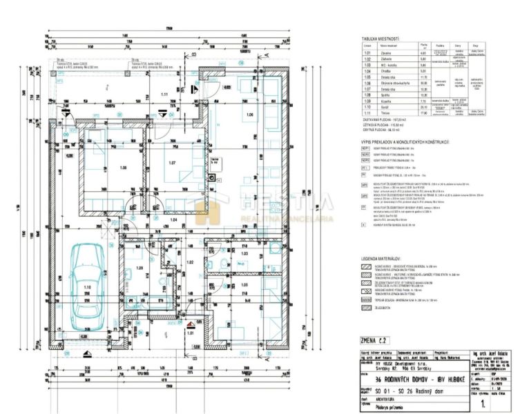 The floor plan of the family house in Hlboké includes the layout of the rooms and an outdoor terrace.