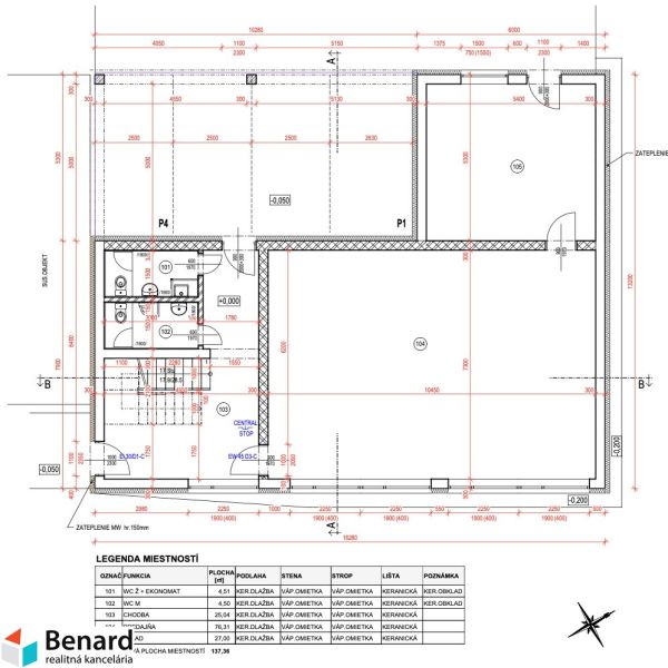 Floor plan of commercial premises with technical specifications of floors and walls.