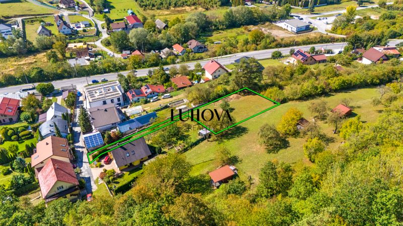 Aerial view of residential plots near Sládkovičova Street, Považská Bystrica.