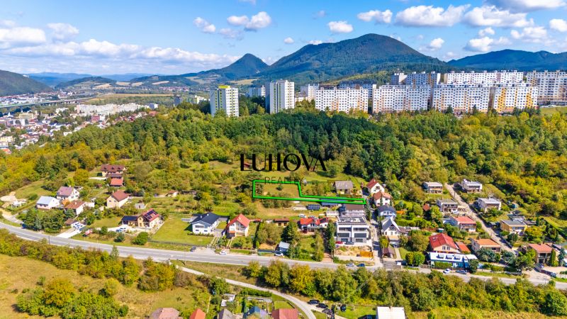 Aerial view of Sládkovičova Street in Považská Bystrica, plots designated for residential use.