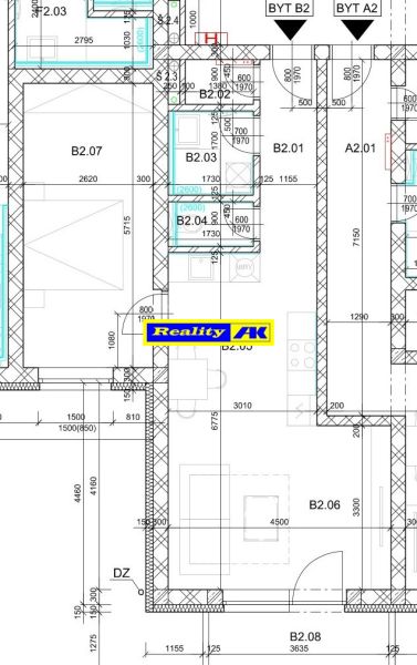 Floor plan of a 2-room apartment with detailed room dimensions.