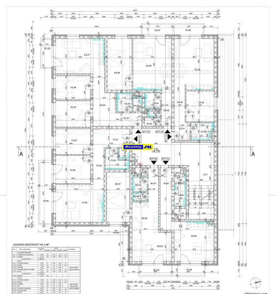 Architectural floor plan of 3-room apartments in the Tomčany area in Martin.
