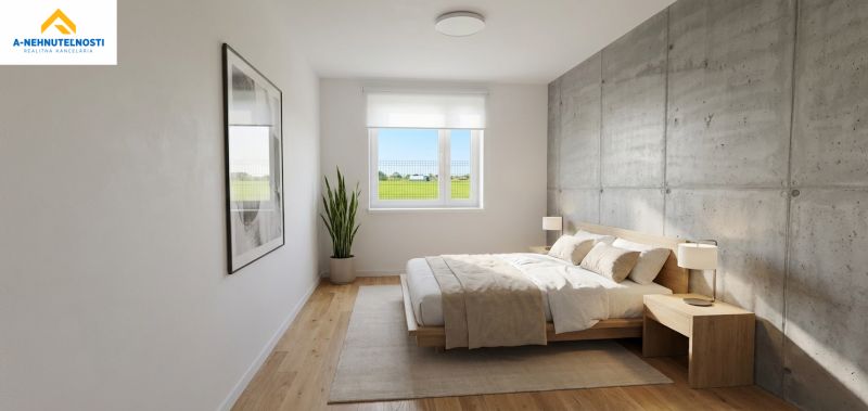 Bedroom in a 3-room apartment with a bed, nightstands, a window, and a floor with a wooden decor.