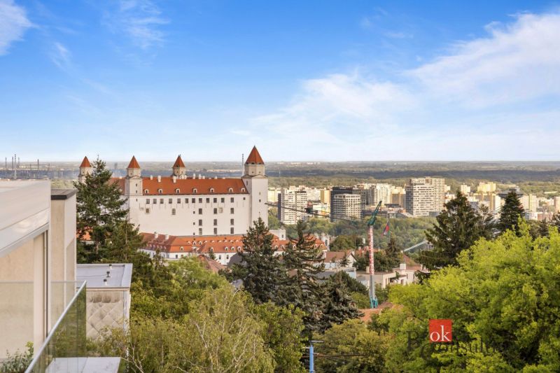 View of Bratislava Castle and the city skyline from a villa in Bratislava-Old Town.