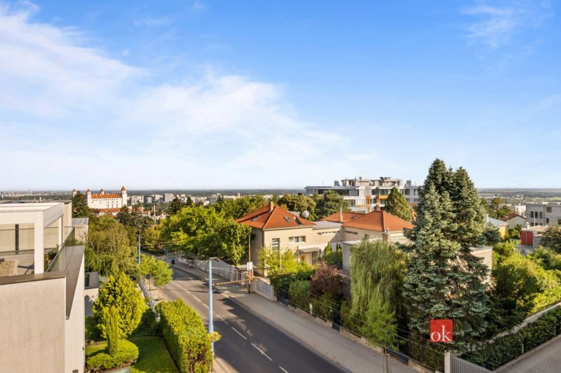 A view of Bratislava Castle in Bratislava-Old Town from the vicinity of the villa and greenery.