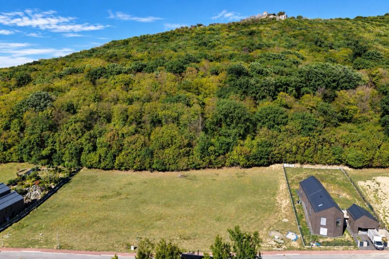 Development plots in Borinka, surrounded by lush greenery and buildings, natural scenery.