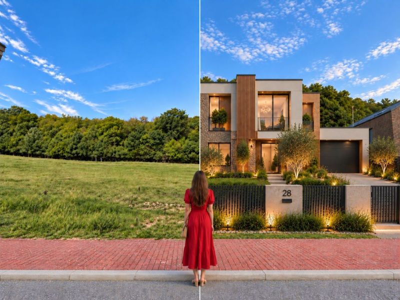 A woman is standing in front of a plot of land in front of a house in Borinka, plots - residential.
