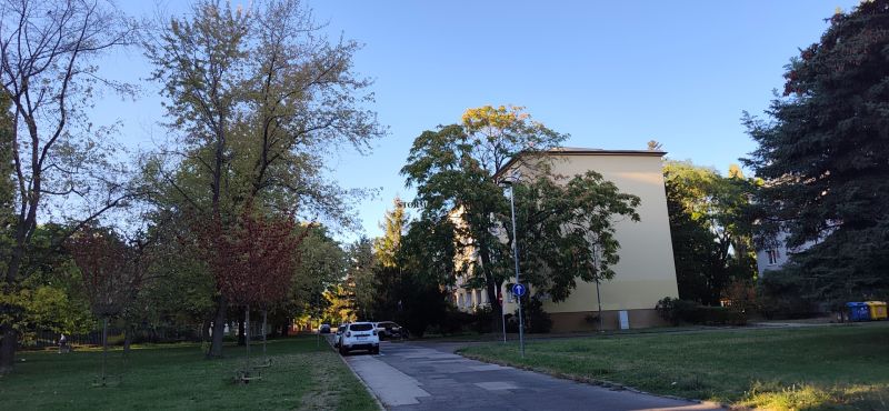 Green park and residential building on Sečovská Street in Bratislava - Ružinov.