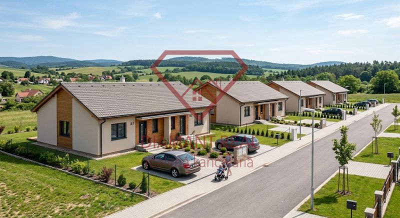 Family houses on Vlčany Street in the town of Vlčany, residential plots with parking.