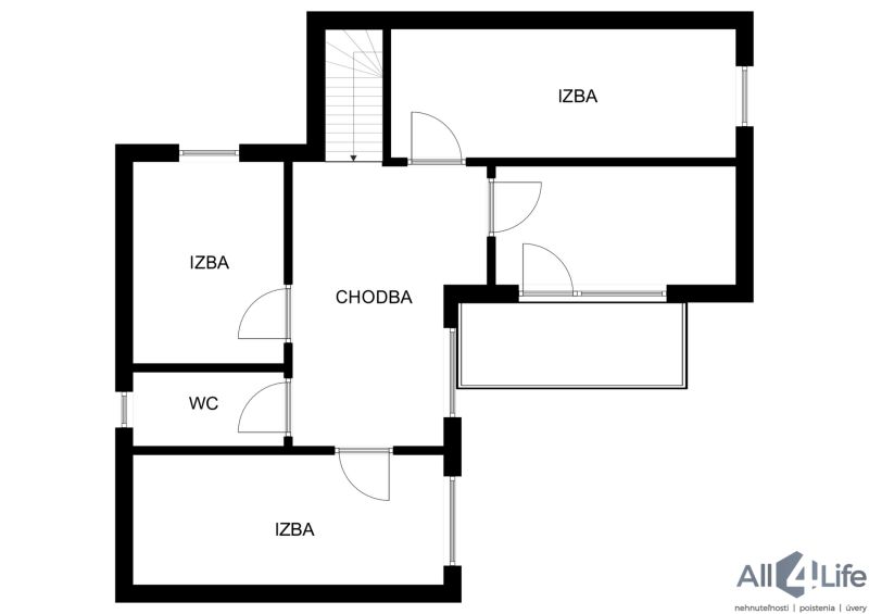 The floor plan of the cottage includes three rooms, a hallway, and a toilet.