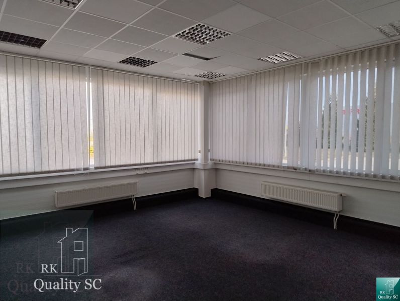 Offices with carpet, white blinds, and a panel ceiling.