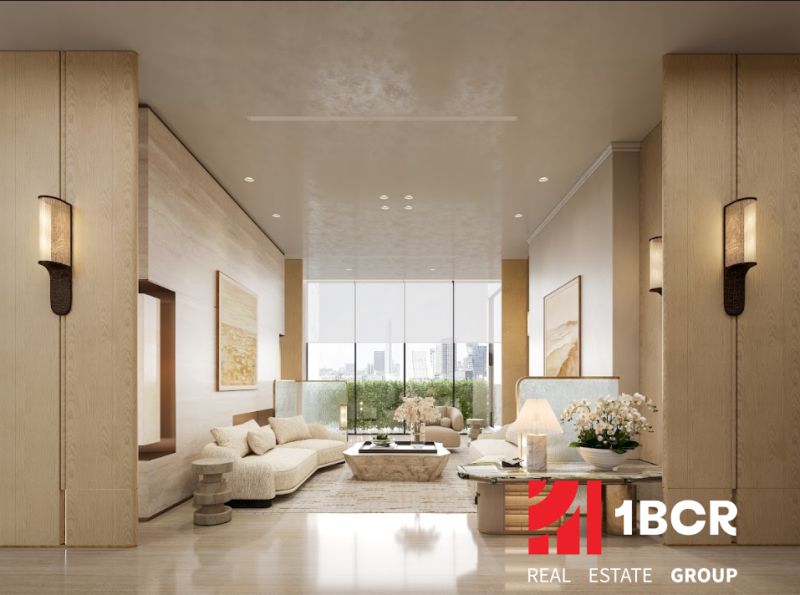 Apartment construction: bright interior with wood-patterned flooring and glass view.