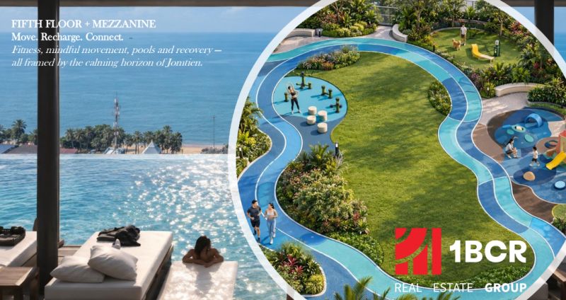 Apartment construction in Pattaya: Infinity pool with sea view and garden terrace.