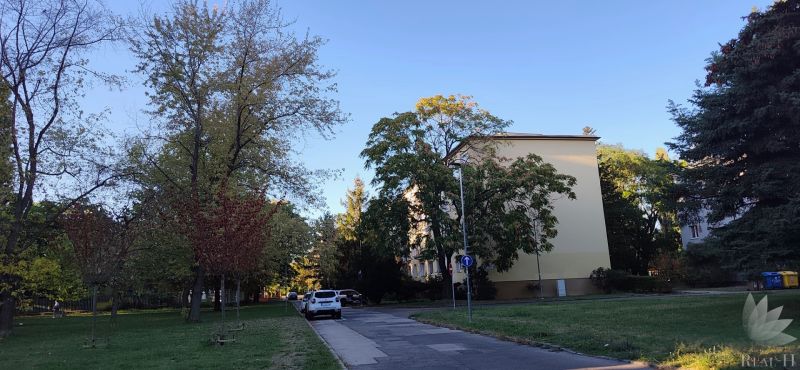 Sečovská Street in Bratislava - Ružinov with buildings among trees and parked cars.