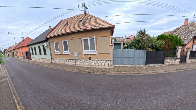 Family house on Jesenského Street in Levice, facade, front garden, paving, street.