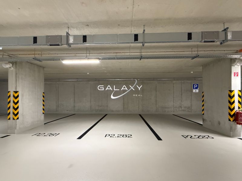 Underground parking with reserved spaces in garages.