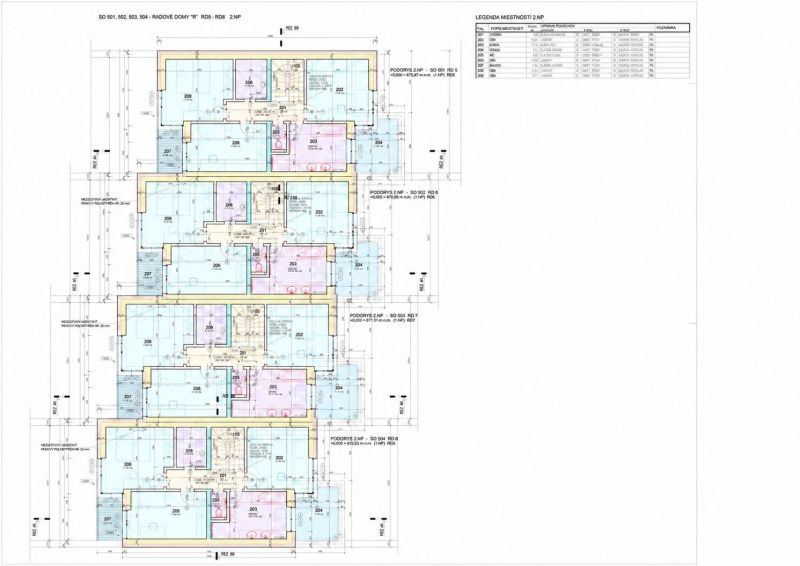 Floor plan of the second floor in a terraced house, Poprad.