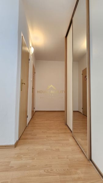 A hallway with a wardrobe and a floor with a wooden decor in a studio apartment.