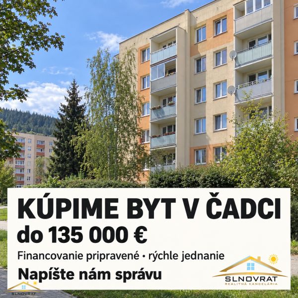Apartment building in Čadca surrounded by greenery, offering a 3-room apartment for purchase.