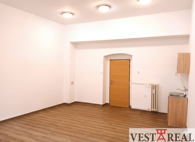 Offices with wood-patterned flooring, white walls, and a sink.