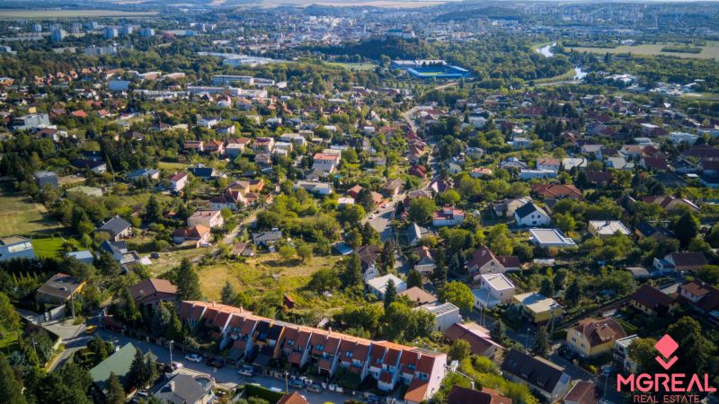 Aerial view of the area with family houses in Zobor on Chmeľová dolina.