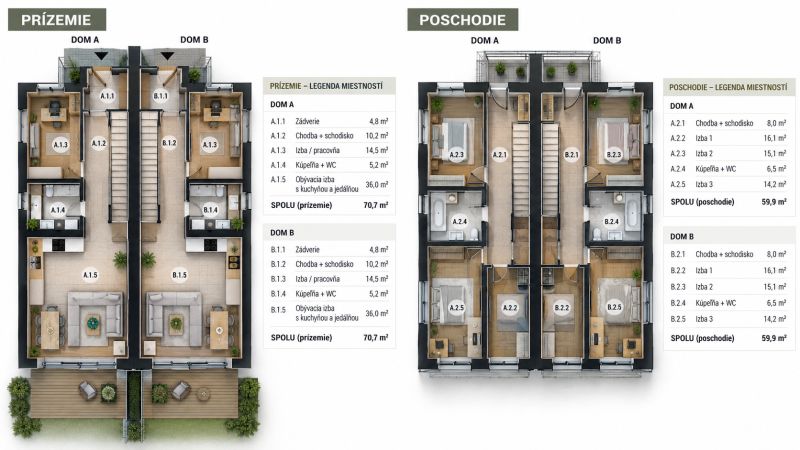 Floor plan of a two-story house with a wooden decor floor for Plots - living.