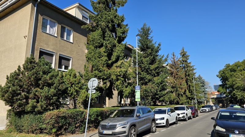 Súťažná Street, Bratislava - Ružinov, 2-room apartment, parked cars and greenery.