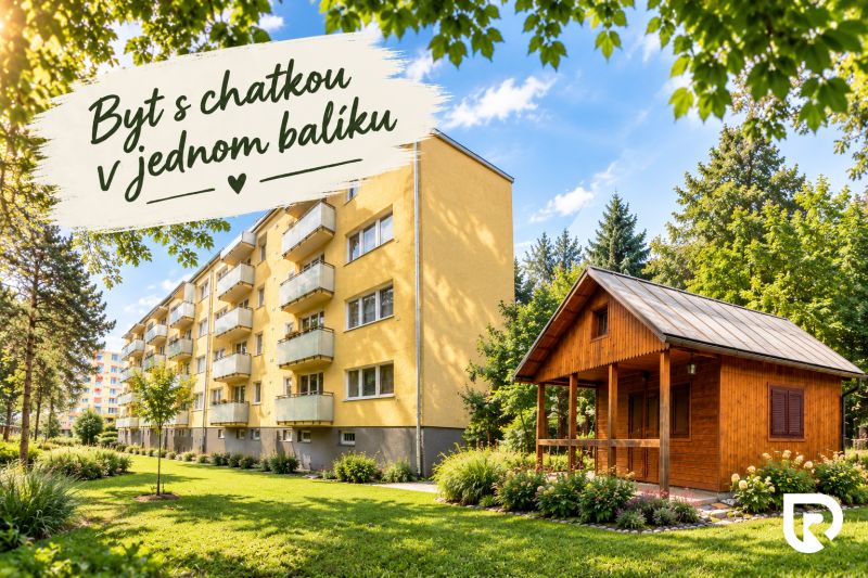 An apartment building with a cottage on Pred poľom, Trenčín surrounded by greenery.