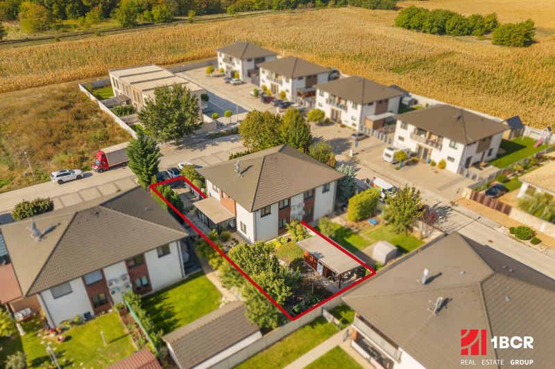 Aerial view of a residential area with a 3-room apartment on Mihály Marczell Street, Dunajská Streda.
