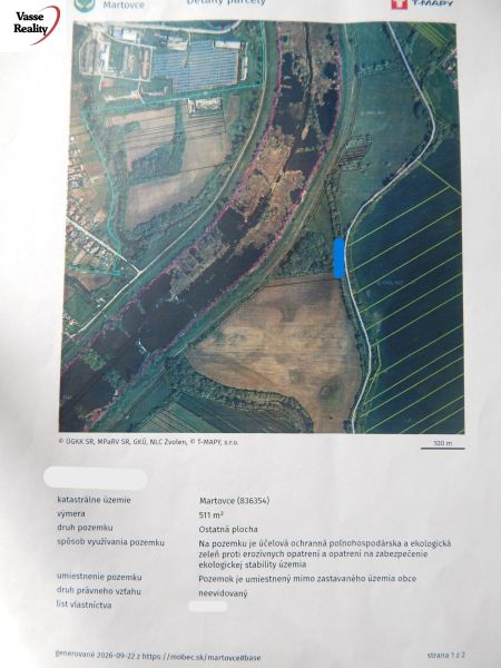 Aerial view of recreational lands in Martovce with a river area.