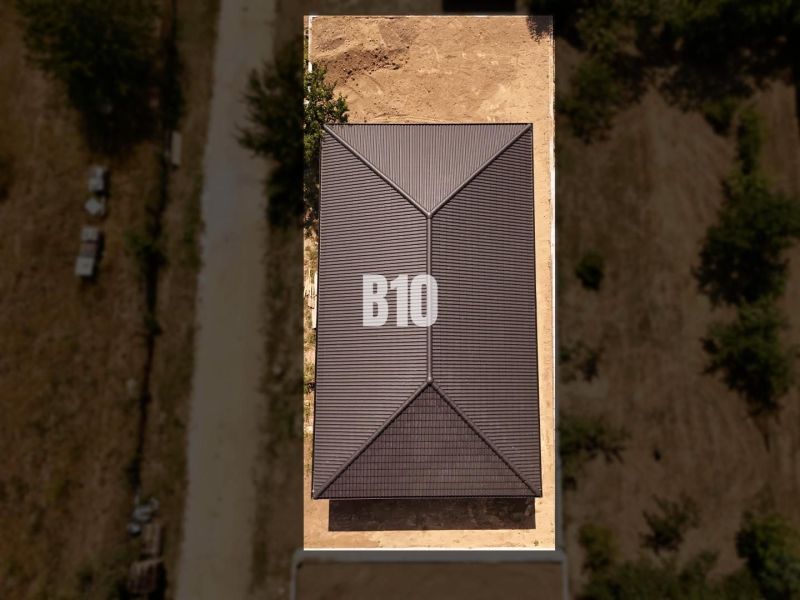 The sloped roof of a family house in Čeľadice captured from above.