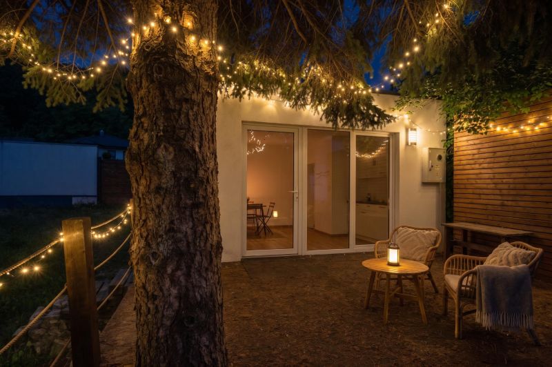 Terrace on Recreational Grounds with furniture and lights in Bratislava - Devín on Devínska Road.