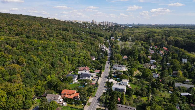 Aerial view of recreational plots in Bratislava - Devín, along Devínska Road.