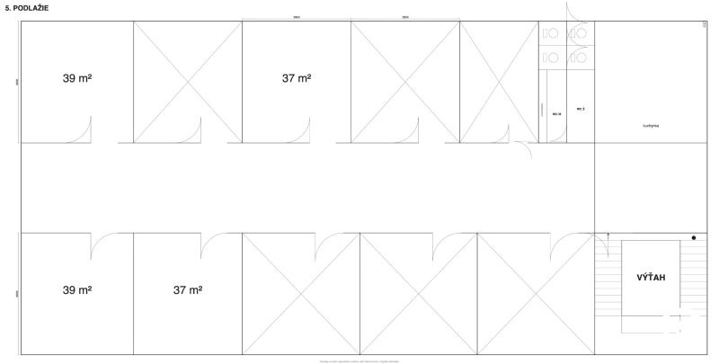 Floor plans of offices with areas of 37 and 39 m² on the fifth floor.
