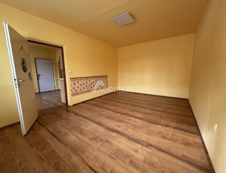 A room with a wooden floor decor in a studio apartment with yellow walls.