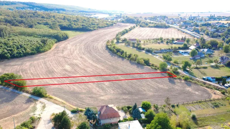 Agricultural and forest land in Podhájska surrounded by trees and a road.