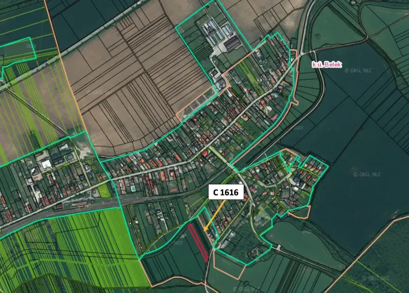 Map of agricultural and forest lands around Podhájska.