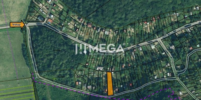 The map of gardens in Humenné shows plots with the delineation of the entrance to the area.