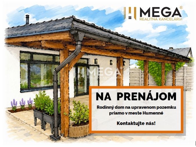 A family house in Humenné with a garden, wooden shelter, and decor for rent.