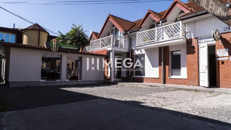 The building of the guesthouse on Štefánikova Street in Humenné, popular for accommodation in hotels and guesthouses.
